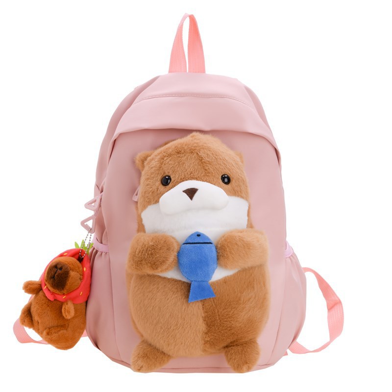 Plush toy backpack for girls, new cute otter backpack for primary school students, casual and lightweight children's backpack Item Picture