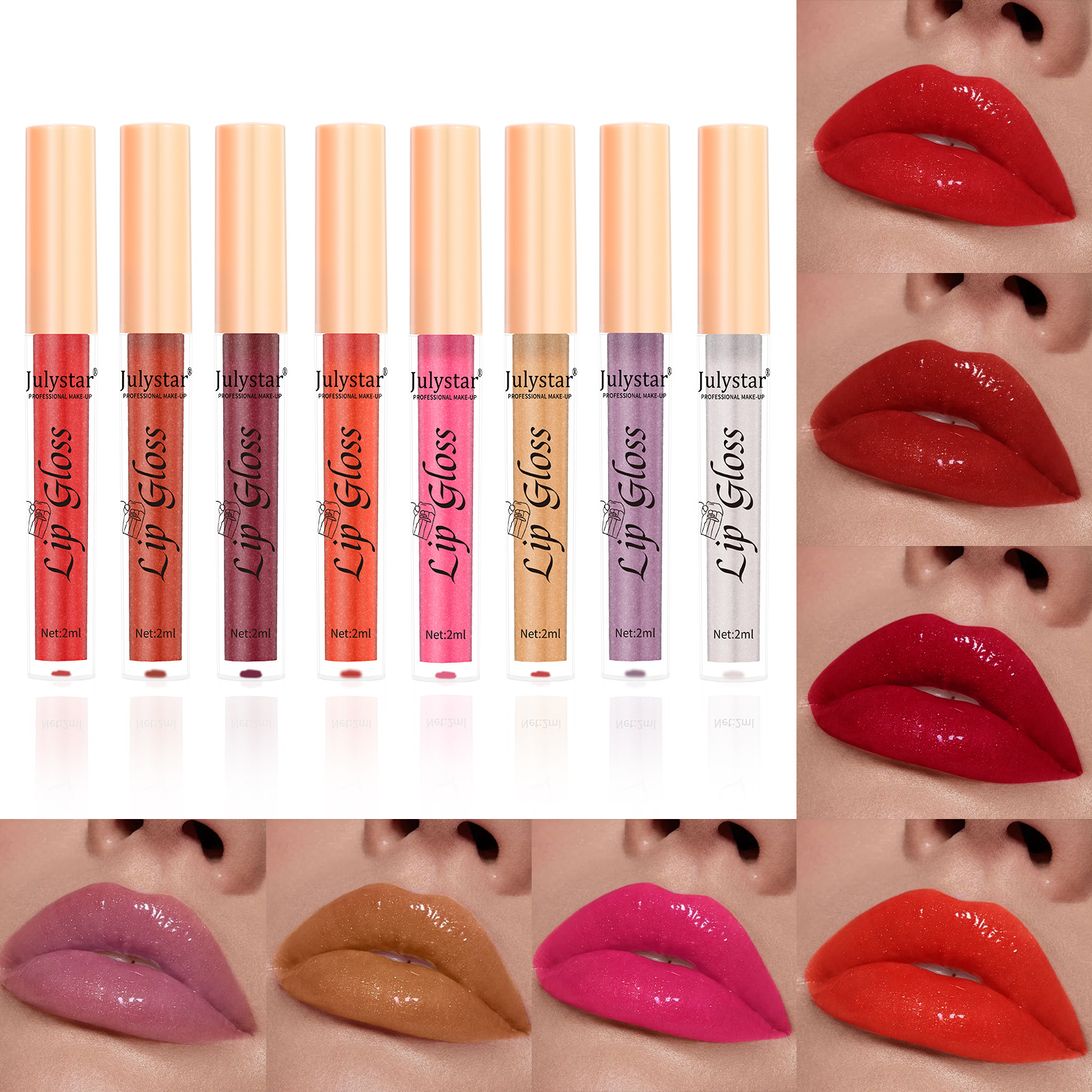 Cross-border makeup lip gloss 8-color pearlescent lip gloss, European and American lip and cheek dual-purpose lipstick, easy to apply, non-stick cup lip gloss, bestseller full figure