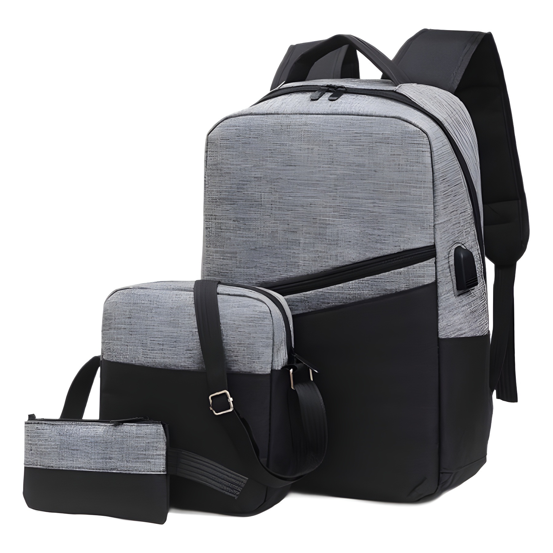 Wholesale of new cross-border fashion three-piece sets of student schoolbags, men's shoulder bags, Korean-style casual bags and computer bags from manufacturers Item Picture