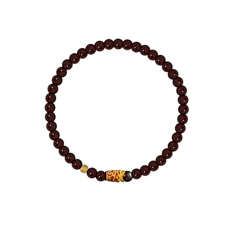 S925 Silver Koi Multi-Ring Crystal Bracelet for Women, Chinese style zodiac Year jewelry, Natural wine red garnet crystal Bracelet 294 Item Picture