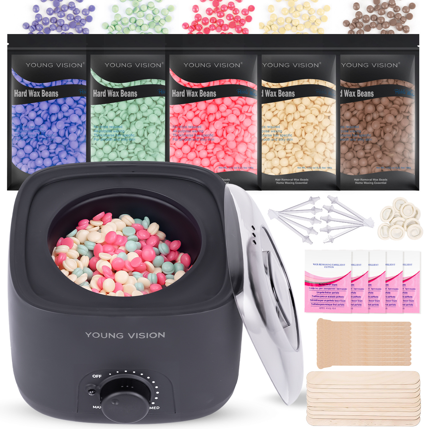 YOUNG VISION Foreign Trade version Wax Bean Honey Wax bristle Golden Non-stick pan Melting wax Therapy Machine 7-piece set details Picture