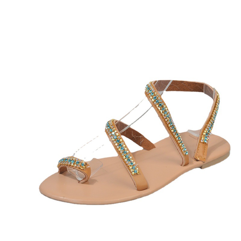2020 European and American new flat rhinestone shoes, large-sized ins fashion sandals, flip-toe beach shoes, size 43 for export wholesale Item Picture