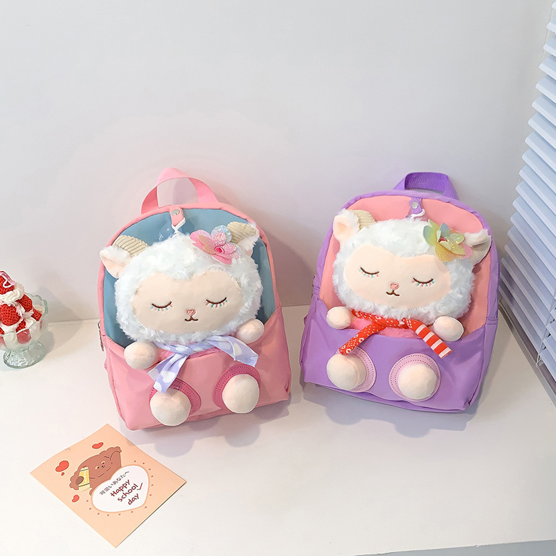 Children's backpacks, cute cartoon cute sheep plush toys, dolls, kindergarten schoolbags, girls' small backpacks details Picture