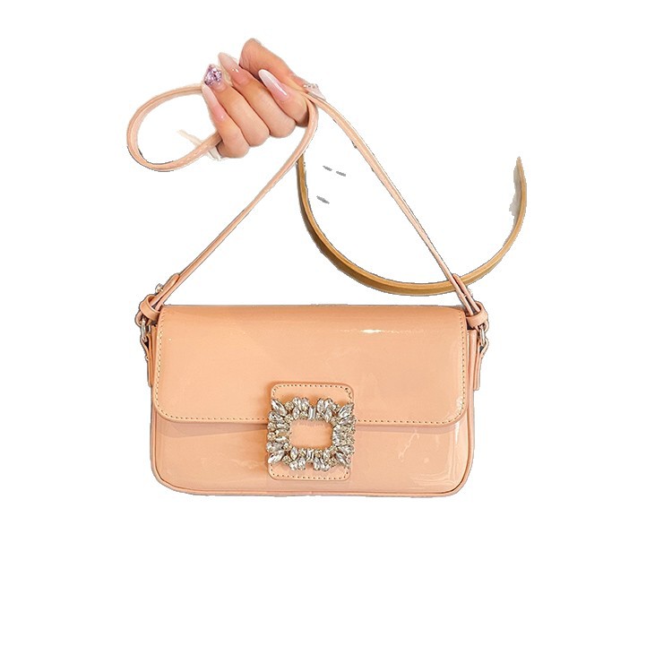 Korean style trendy underarm bag 2025 summer new women's bag, stylish diamond-encrusted single-shoulder bag, patent leather shiny crossbody bag Item Picture