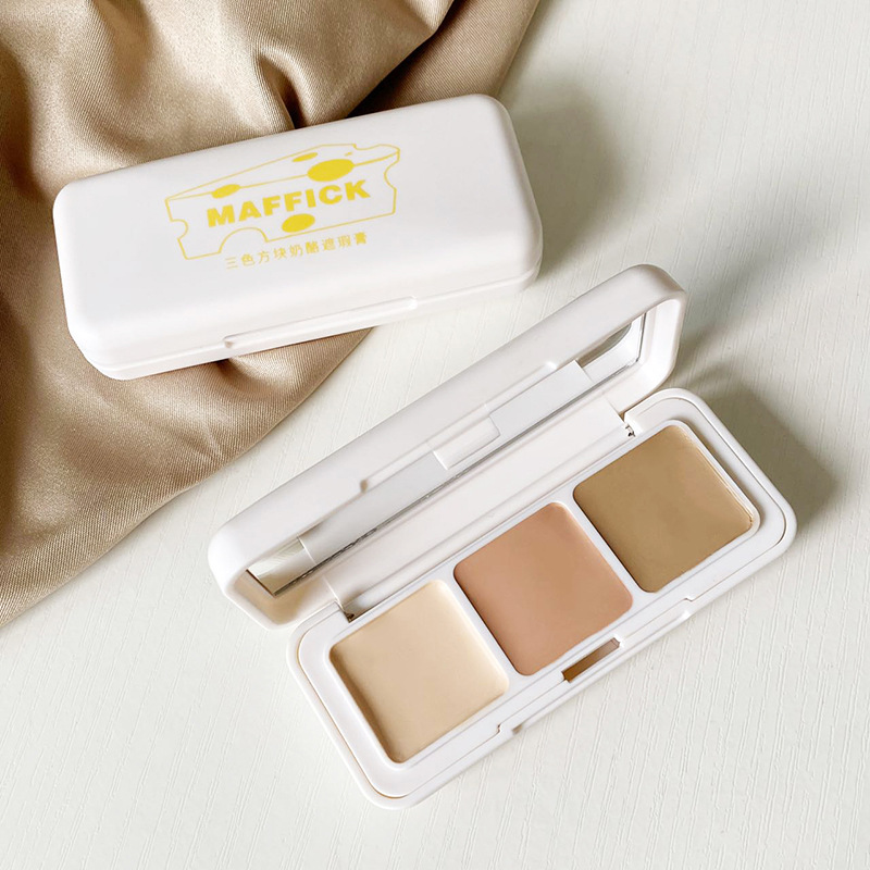 MAFFICK Three-color square Cheese Concealer for spots, acne marks, dark circles, brightening tear troughs and nasolabial folds Contouring Cream full figure