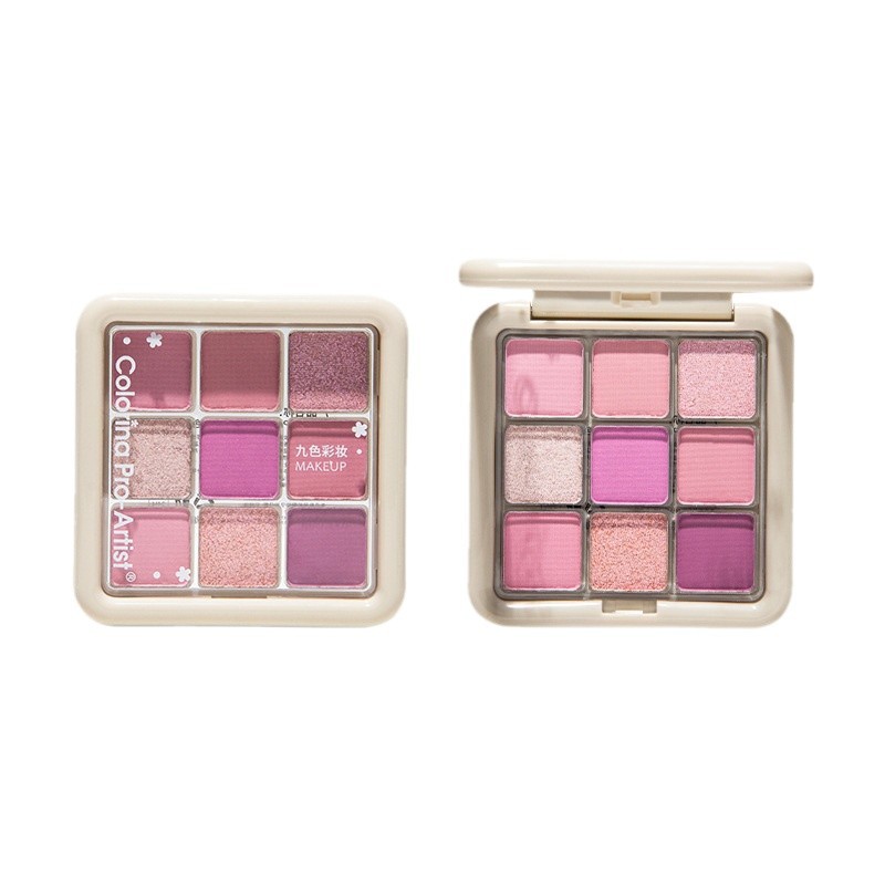 Jinhua cross-border nine-color eyeshadow, glitter, matte, pearlescent, fine glitter, pink eyeshadow palette brand wholesale cosmetics Item Picture