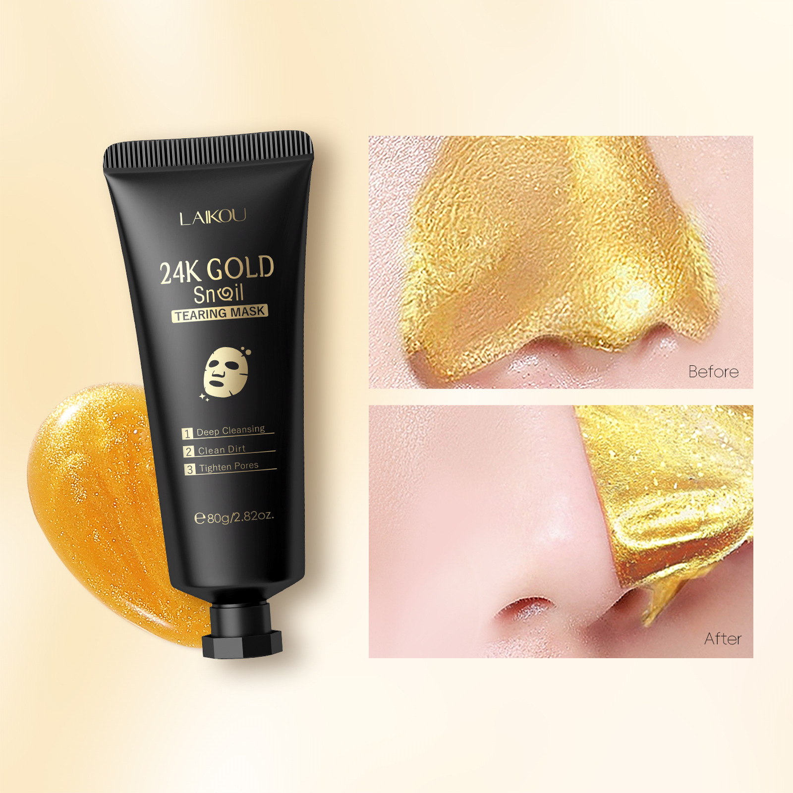 The upgraded version of the cross-border new Laicome 24k peel-off mask, 80g large bottle, is available for wholesale from the manufacturer for cleaning pores Application Scenario