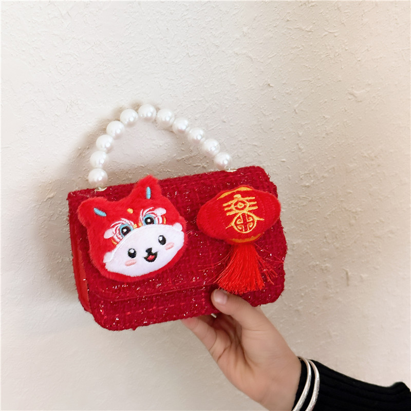 New red New Year children's bag, stylish princess accessory handbag, girls' single-shoulder coin purse, baby crossbody bag details Picture