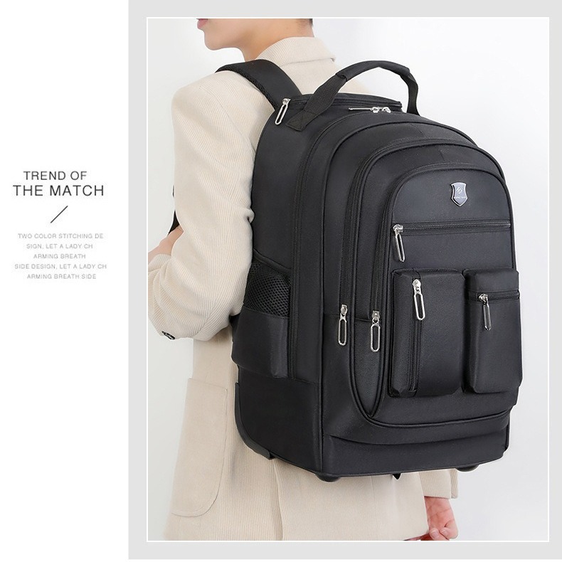 Wholesale Oxford trolley case schoolbags, large-capacity solid color commuter business backpacks, wheeled luggage bags and travel bags Application Scenario
