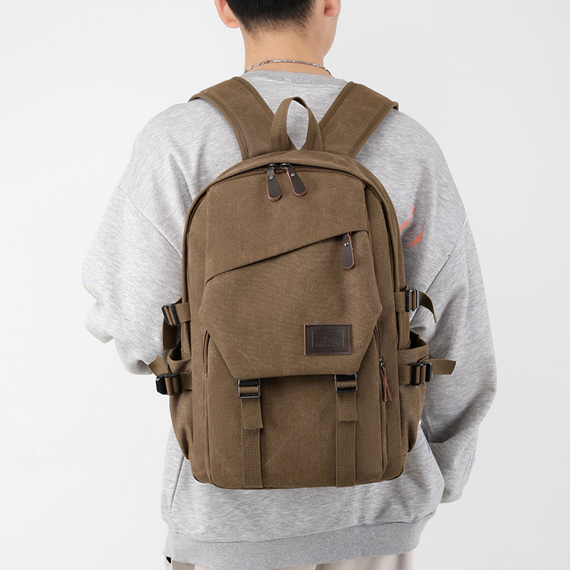 Backpack, large capacity, high-end schoolbag, college student travel bag, Hong Kong-style casual travel bag, backpack, canvas bag details Picture