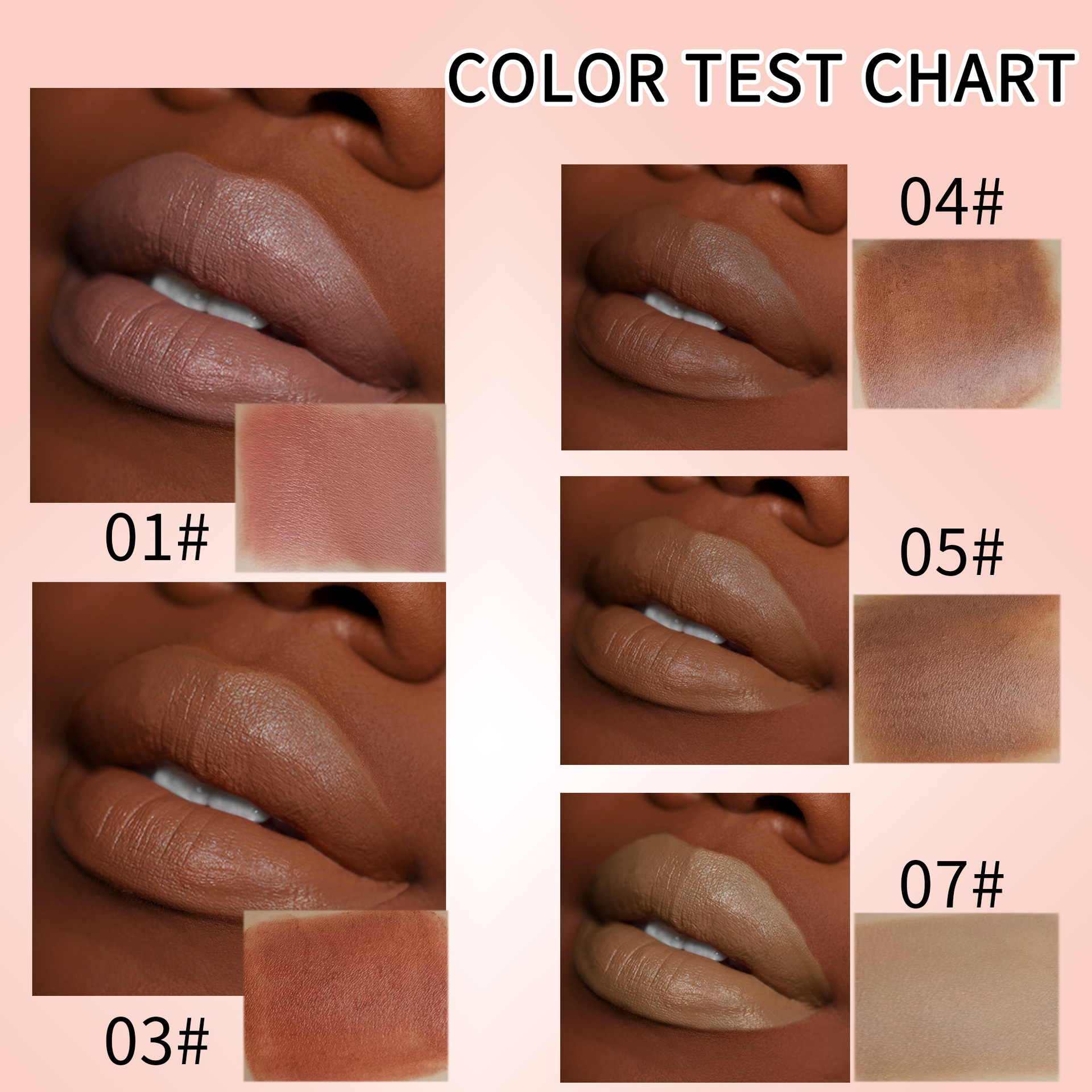 Cross-border makeup 5-color matte nude lipstick set, non-stick to cups, waterproof and non-fading lipstick, easy to apply lip gloss Specification drawing