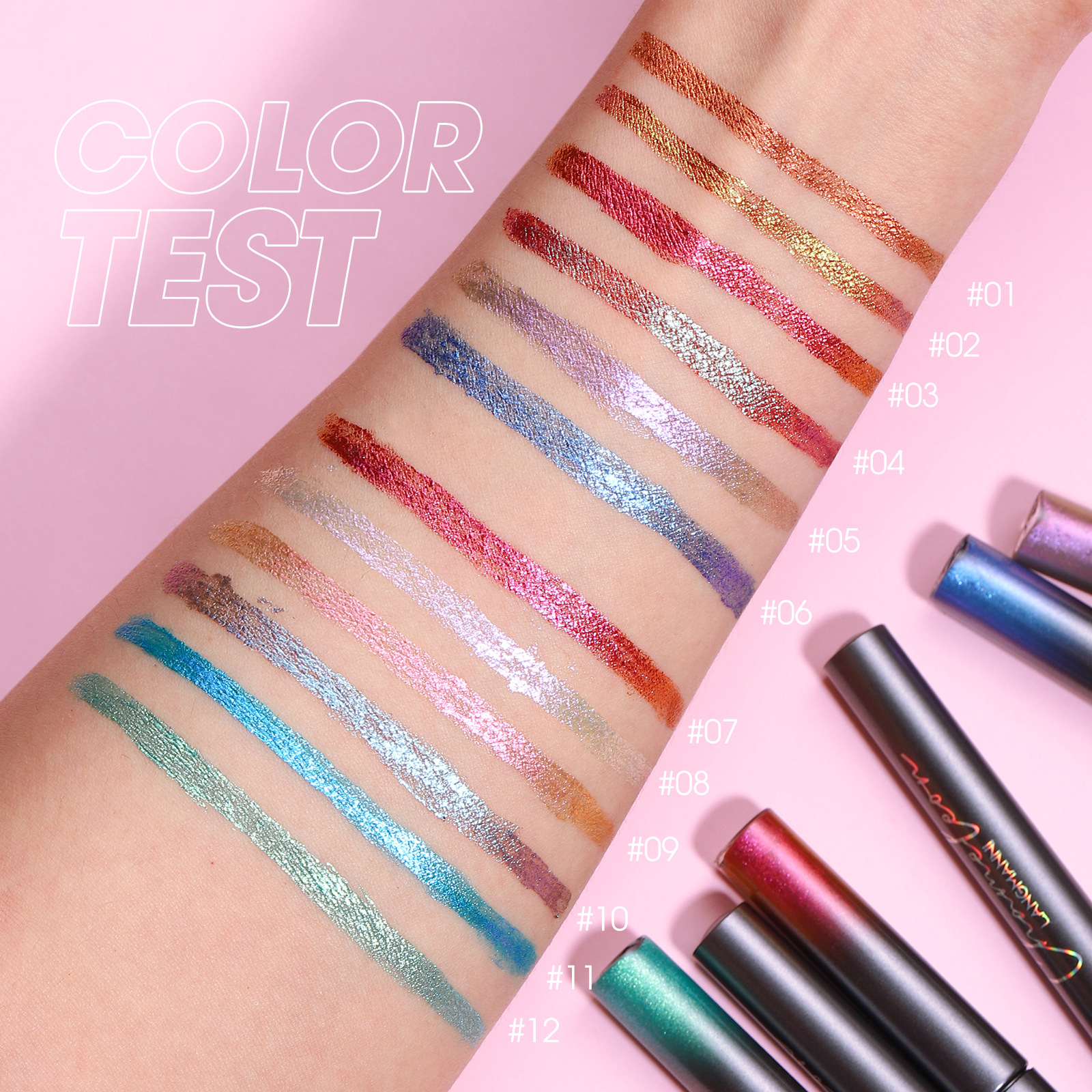 LANGMANNI Sparkling Powder Eyeliner Liquid 6-color Sparkling Powder Eyeliner Liquid Set Quick-drying multi-color liquid eyeliner Specification drawing