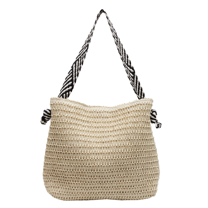Summer large-capacity straw woven bag for women, 2025 new style seaside and beach vacation single-shoulder bag, commuter tote bucket bag Item Picture