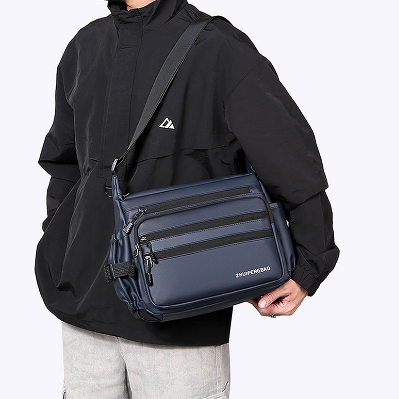 Cross-border men's crossbody bag, PU large-capacity messenger bag, Japanese-style simple functional single-shoulder bag, fashionable and versatile casual bag Specification drawing