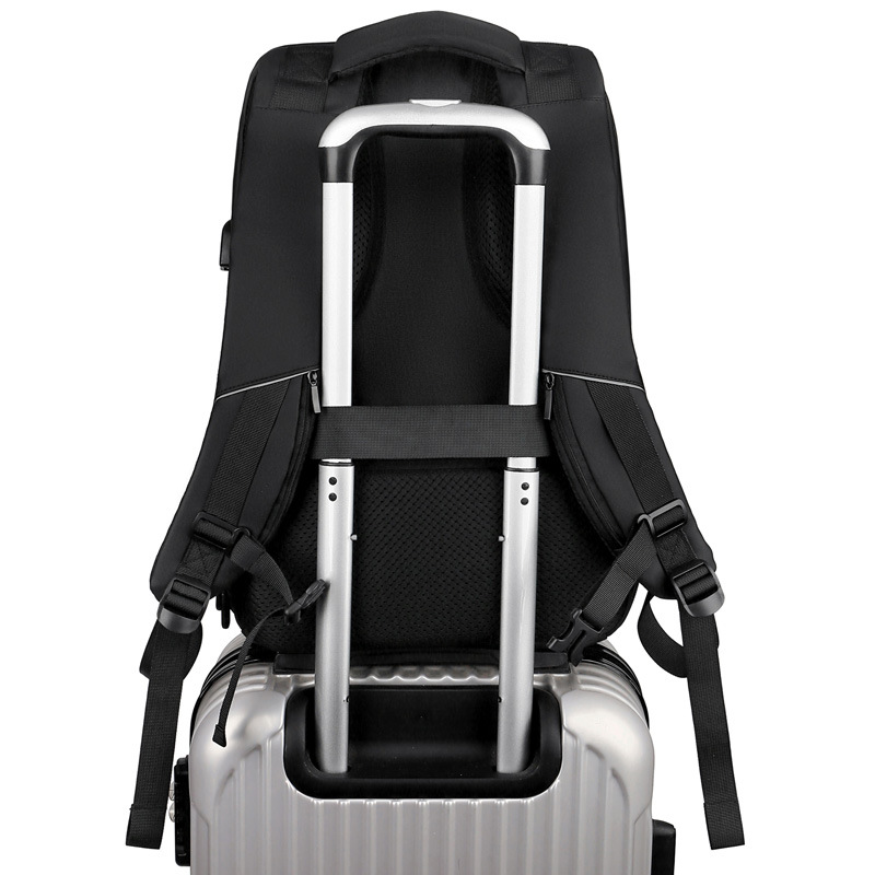 Leather film backpack for men, large-capacity multi-functional business travel backpack, laptop bag, college student schoolbag details Picture