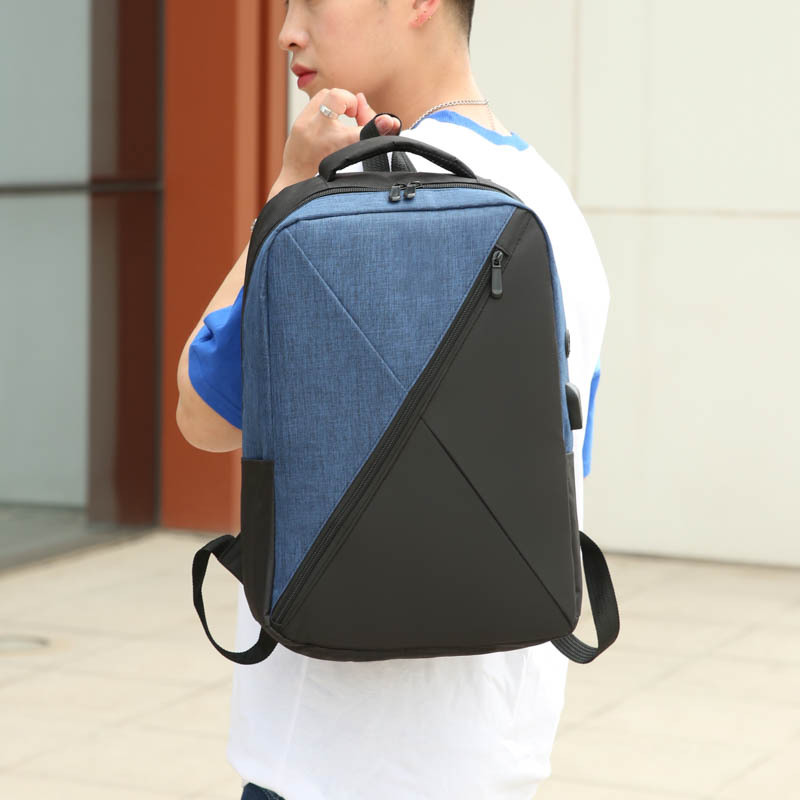 New simple and individual color-blocked backpack, large-capacity fashionable and trendy backpack, business commuting, student computer schoolbag details Picture