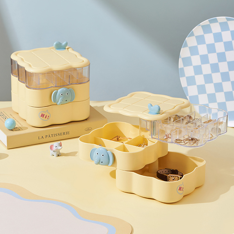 M80-6664 Cute cartoon multi-layer rotating jewelry box, ring and necklace storage box, desktop accessory organization box Specification image