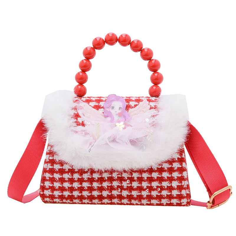 The 2023 winter new red children's princess bag, a cute single-shoulder crossbody bag for girls, and a pearl hand-held coin purse Item Picture