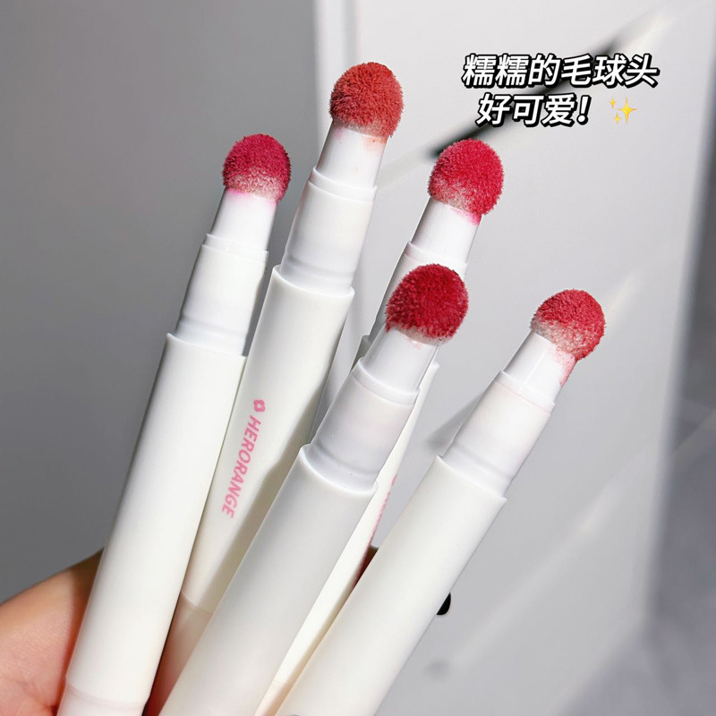 HERORANGE~ Cute Color Air Lip Gloss Matte Cushion Lip Cream Lip Powder Cream for Women to look fair without makeup in brick red for autumn and winter full figure