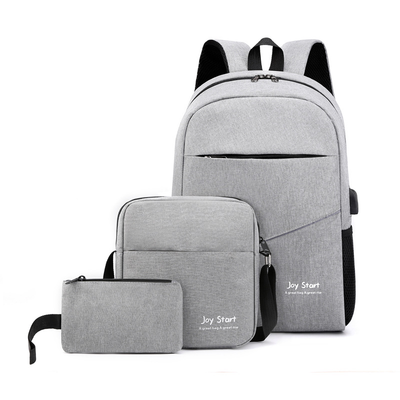 Foreign trade backpack, large-capacity rechargeable backpack, crossbody bag, multi-functional business computer bag, three-piece set schoolbag Item Picture
