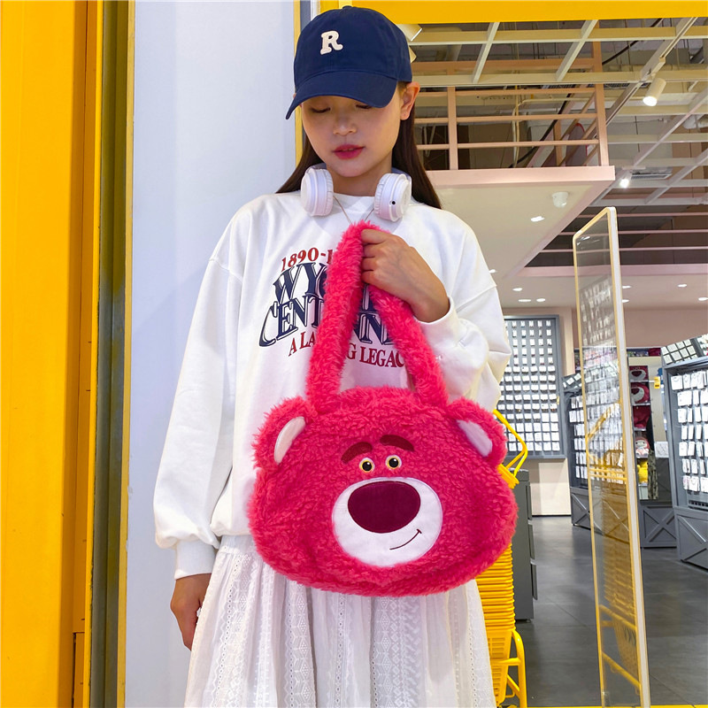 Plush bag, cartoon large-capacity single-shoulder bag, cute strawberry bear, cinnamon dog, tote bag, bento bag, girl's bag full figure