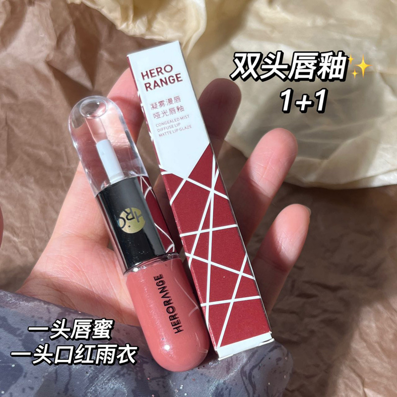 HERORANGE~ Double-headed lip gloss, lip gloss, lipstick, raincoat, cinnamon milk tea, transparent nude mirror, pouty lips, affordable price details Picture