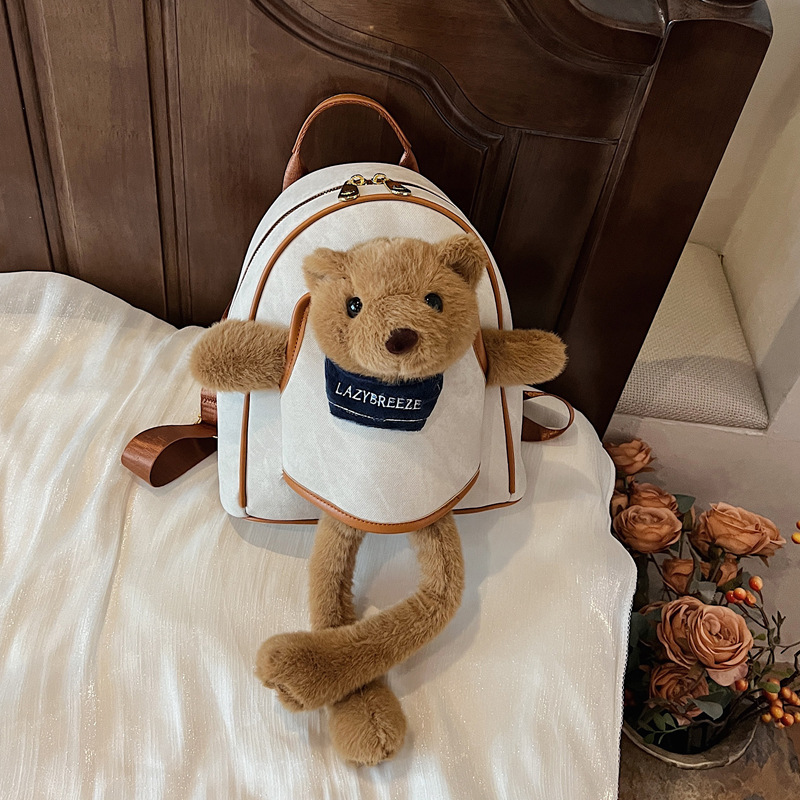 A cute cartoon bear with a backpack on its back, trendy 2025, a new large-capacity, niche and fun small backpack for going out full figure