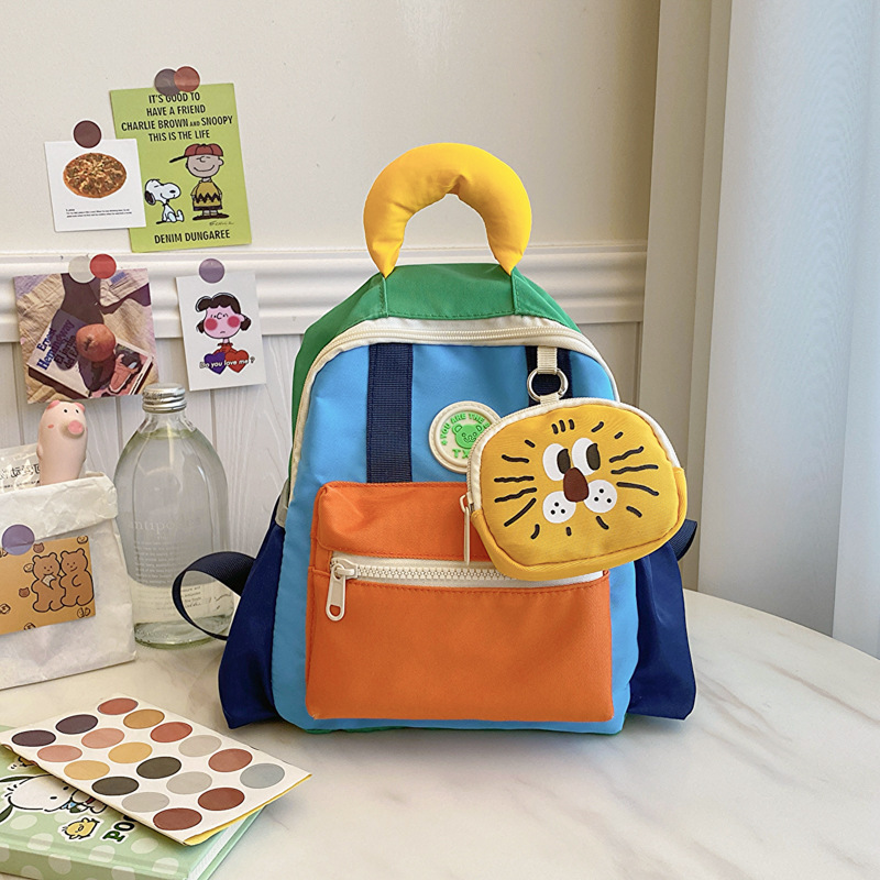 Korean version kindergarten backpacks for boys and girls, 3-6 years old, 9 babies, children's backpacks, dopamine color-blocking backpacks details Picture