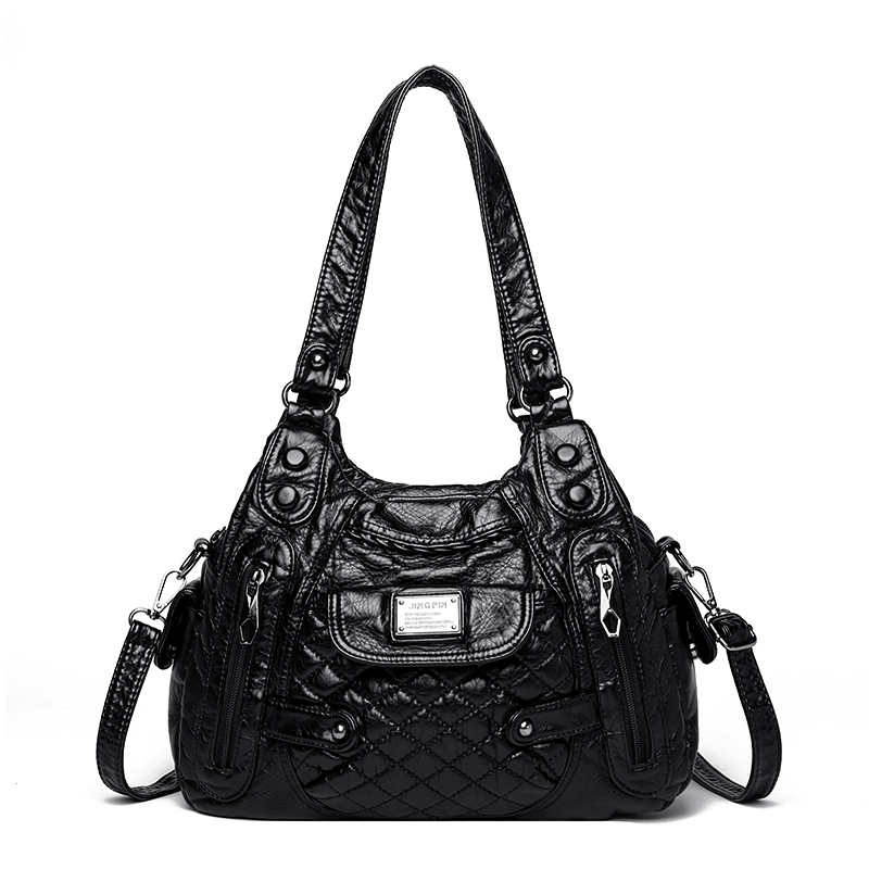 2023 New Mom Bag, washed leather casual commuting bag, women's large-capacity handbag, European and American style soft leather single-shoulder bag Item Picture