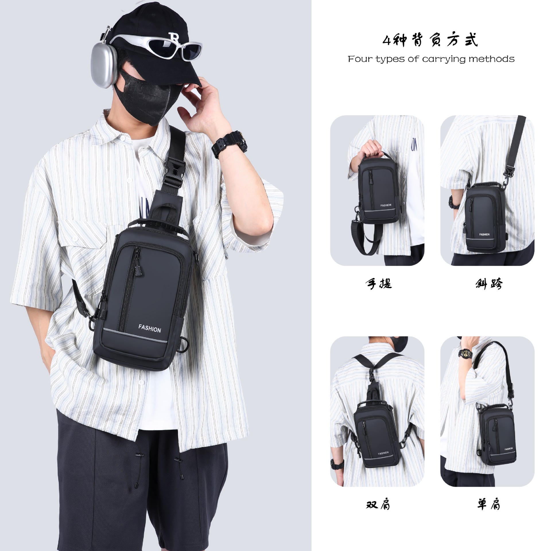 Best-selling fashionable and sporty large-capacity storage bag, chest bag, cross-border men's crossbody bag, multi-functional business backpack, portable details Picture