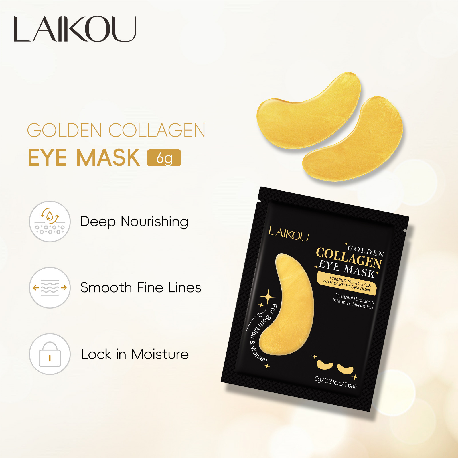 Cross-border new product LAIKOU GOLD EYE MASK 6g Collagen Eye Mask Manufacturer full figure
