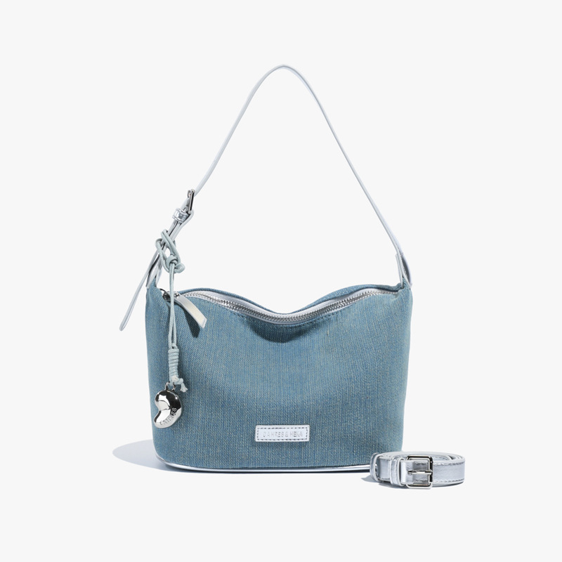 2025 New niche design bucket bag for women, versatile, trendy, large-capacity, simple denim single-shoulder underarm bag Item Picture