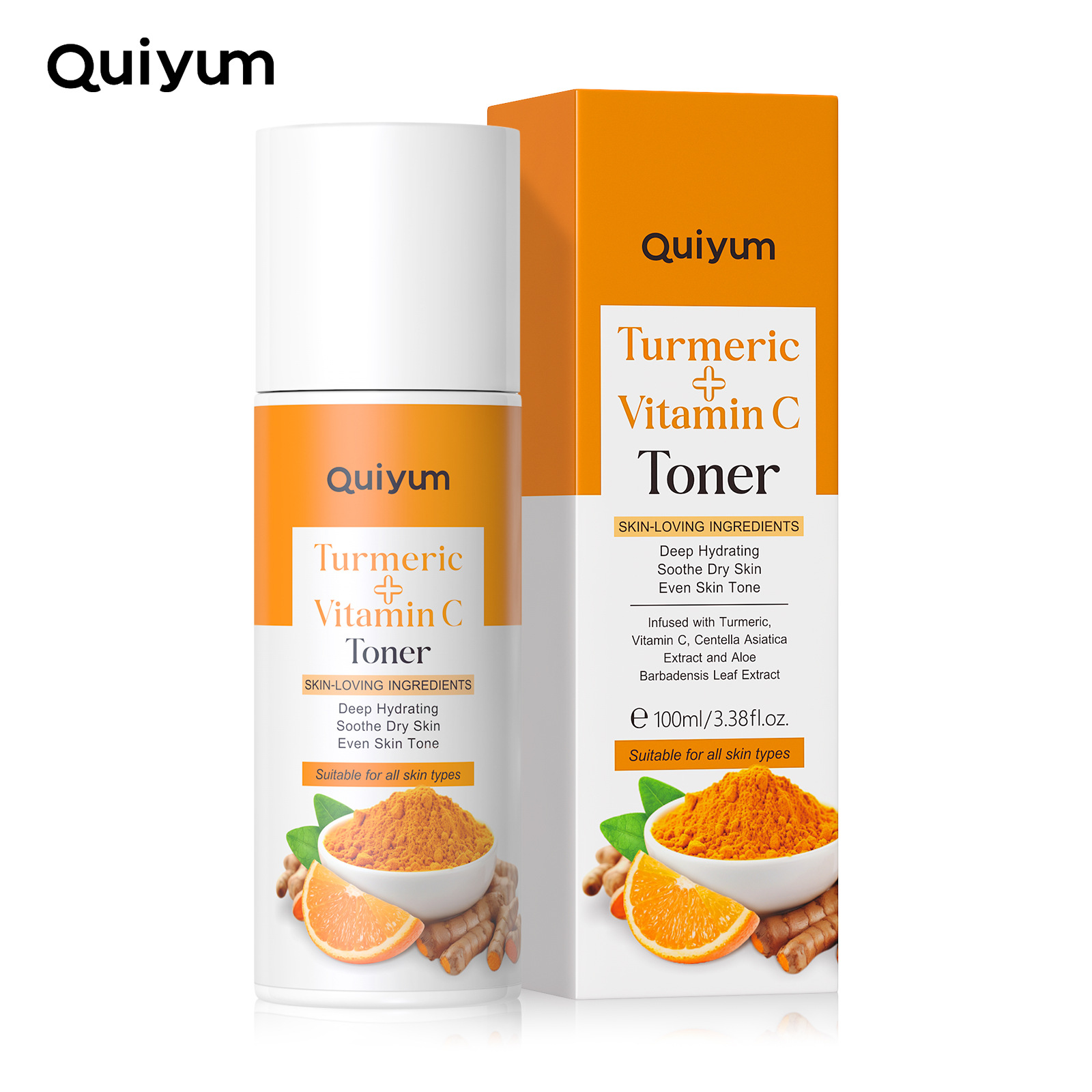 Cross-border new product QUIYUM Turmeric Vitamin c Toner 100ml for hydrating and moisturizing the face is available for wholesale from the manufacturer Item Picture