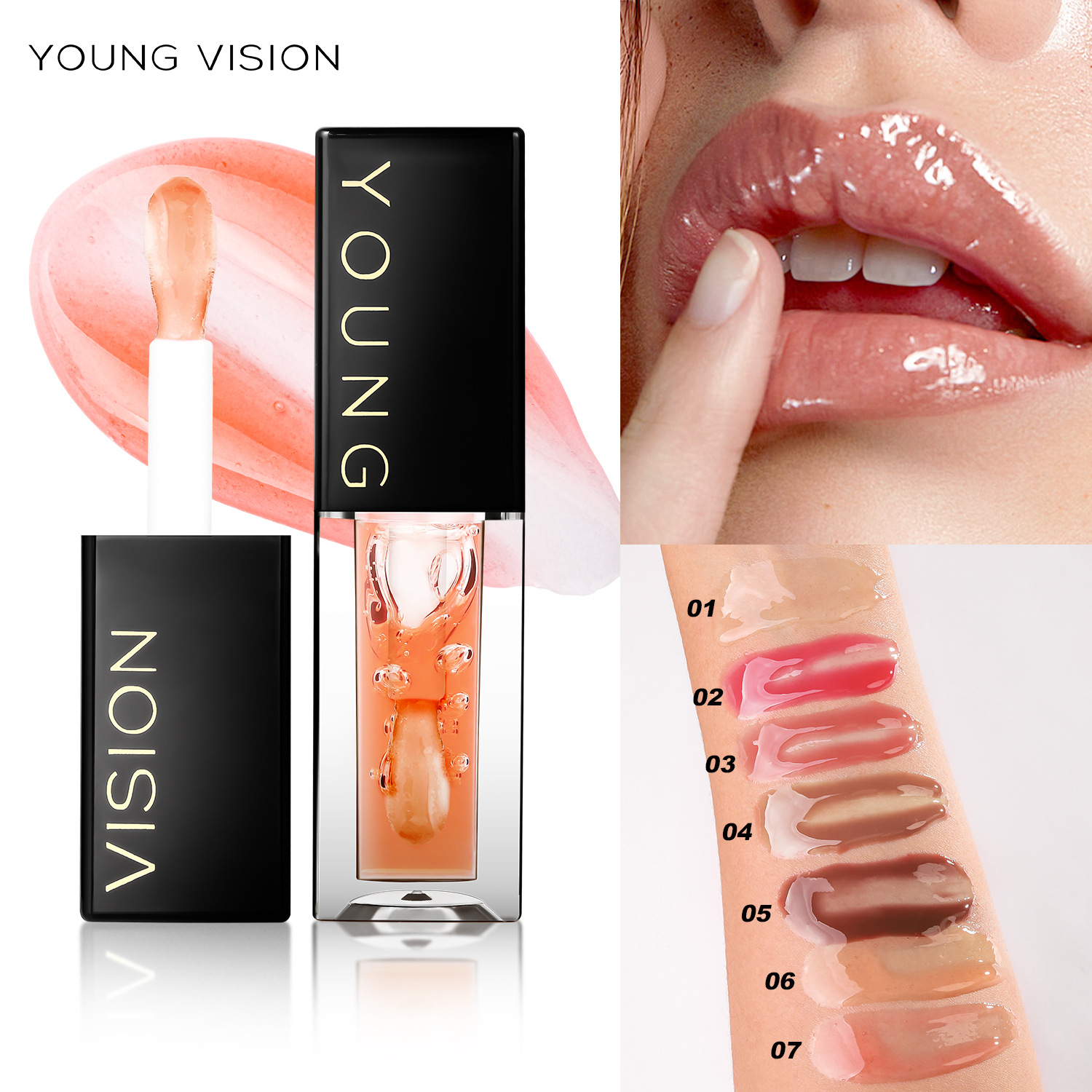 YOUNG VISION 7-color Lip Oil Mirror Water Gloss Lip Gloss Dudu Lip Liquid Lipstick Application Scenario