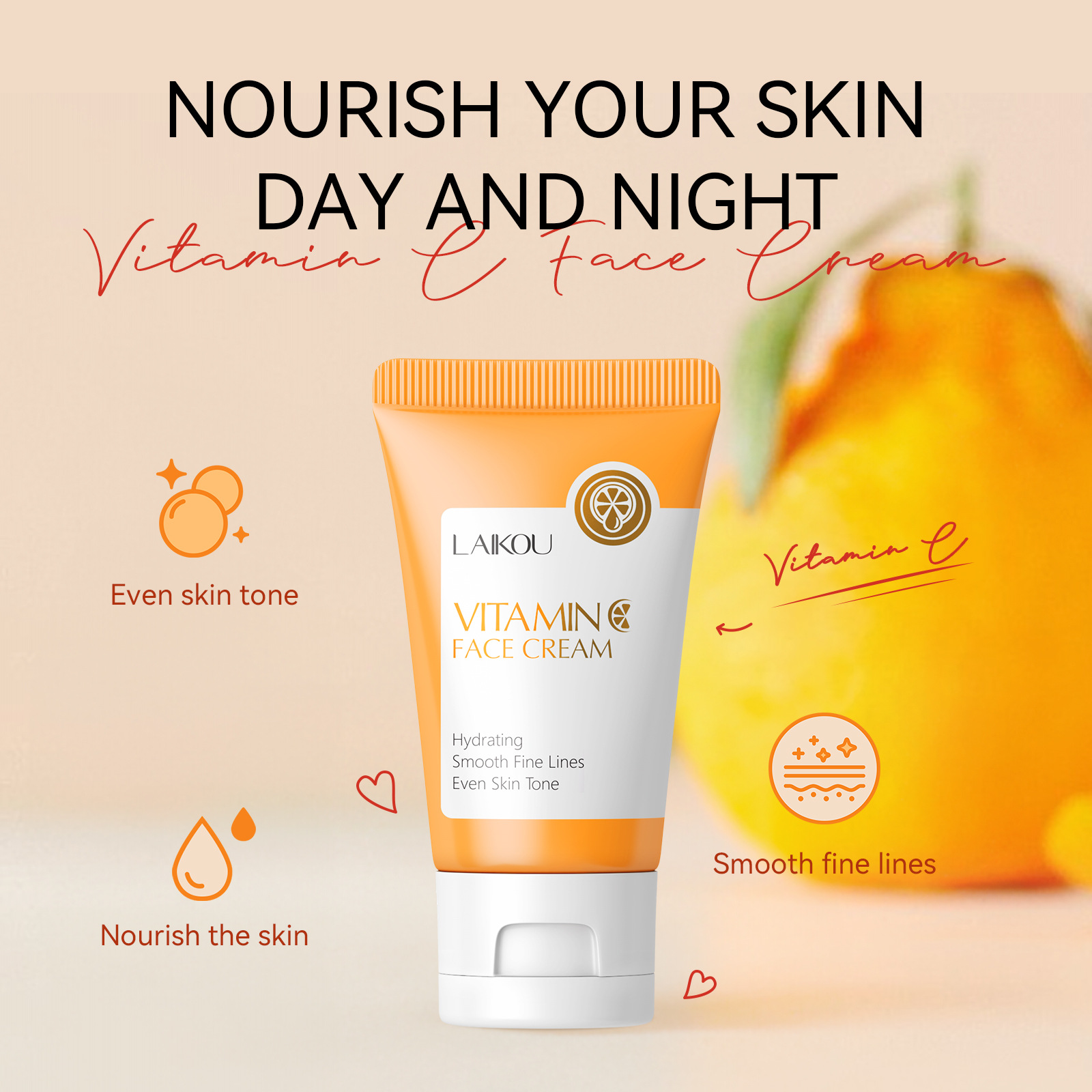 Cross-border LAIKOU Vitamin c Cream 30g Hydrating, Moisturizing and brightening Skin care product Orange Cream manufacturer's wholesale in stock details Picture