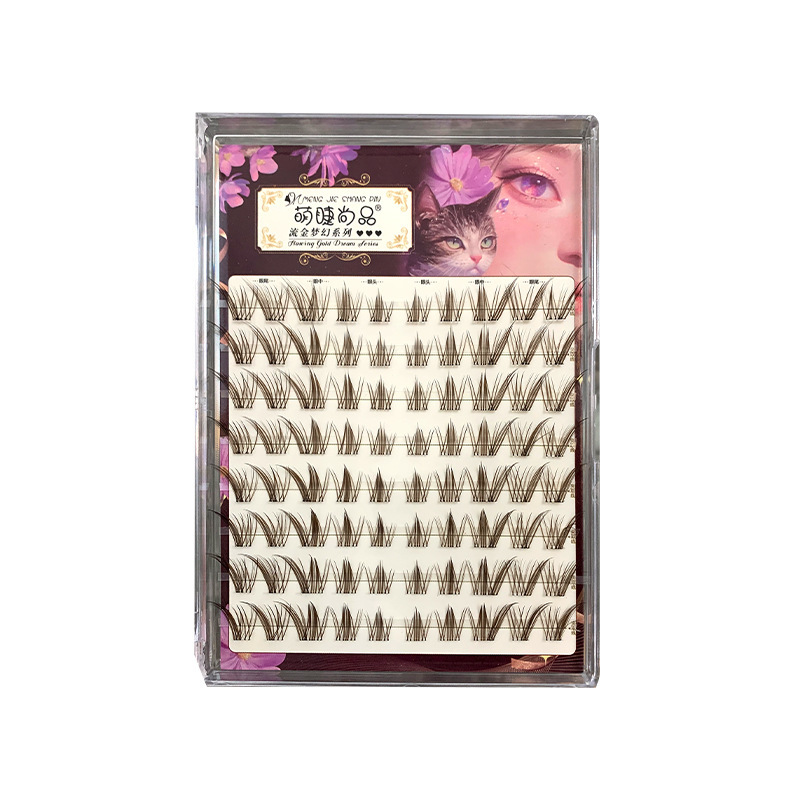 Mengjie Shangpin Natural Color Brown Nine-Tailed Rabbit Brown single-cluster segmented photogenic comic false eyelashes without glue or removal Item Picture