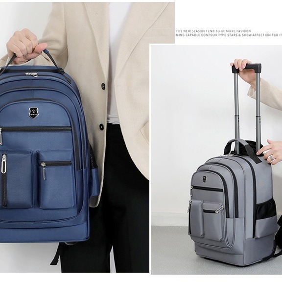 Wholesale Oxford trolley case schoolbags, large-capacity solid color commuter business backpacks, wheeled luggage bags and travel bags details Picture