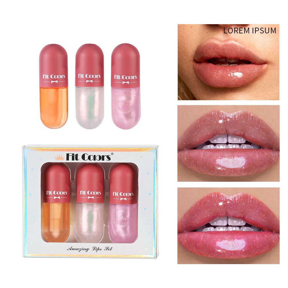 Fit Colors Lip Dye 3-bottle Set: Pearlescent Fine Flash Thermochromic Lip Oil and Lip Gloss Specification drawing
