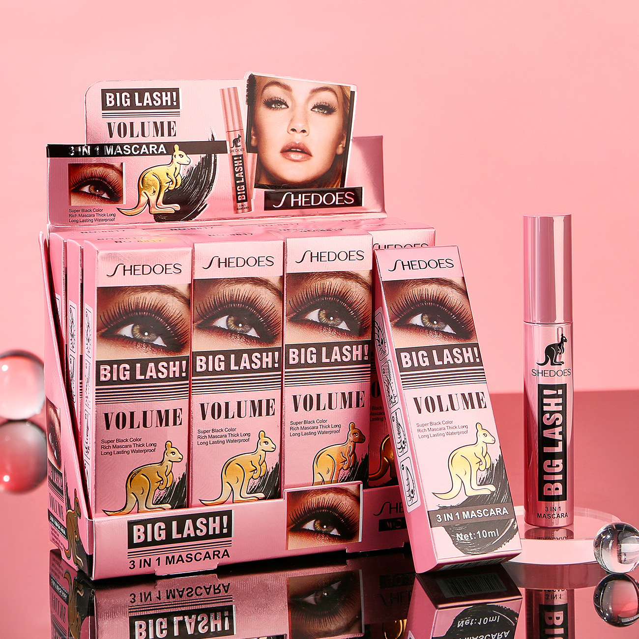 Cross-border SHEDOES Kangaroo Mascara: Waterproof, Thick, Long, Curling, Long-lasting, Big Eyes 4D Mascara Application Scenario