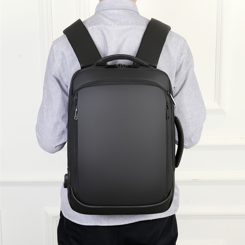 Cross-border backpack for men, multi-functional USB business travel and commuting backpack, 15-inch leather film laptop bag details Picture