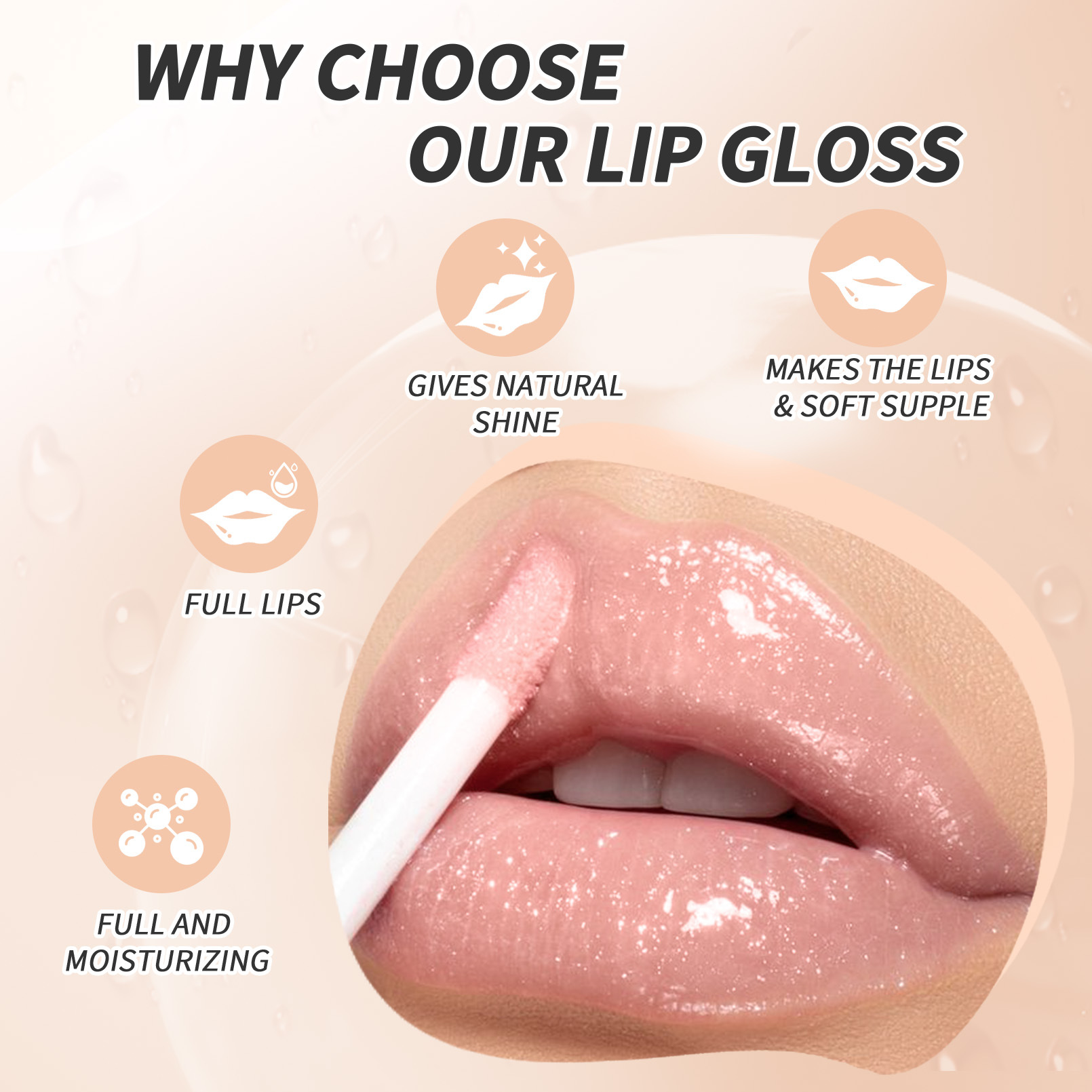 Hellokiss Eight-color Mirror Water GLOSS LIP GLOSS Moisturizing and Hydrating Fine Sparkling Lip Gloss Cross-border Specification drawing