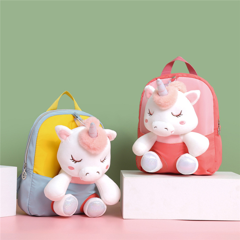 New children's backpack, unicorn backpack, kindergarten cartoon plush toy schoolbag, lightweight nylon trendy bag Specification drawing