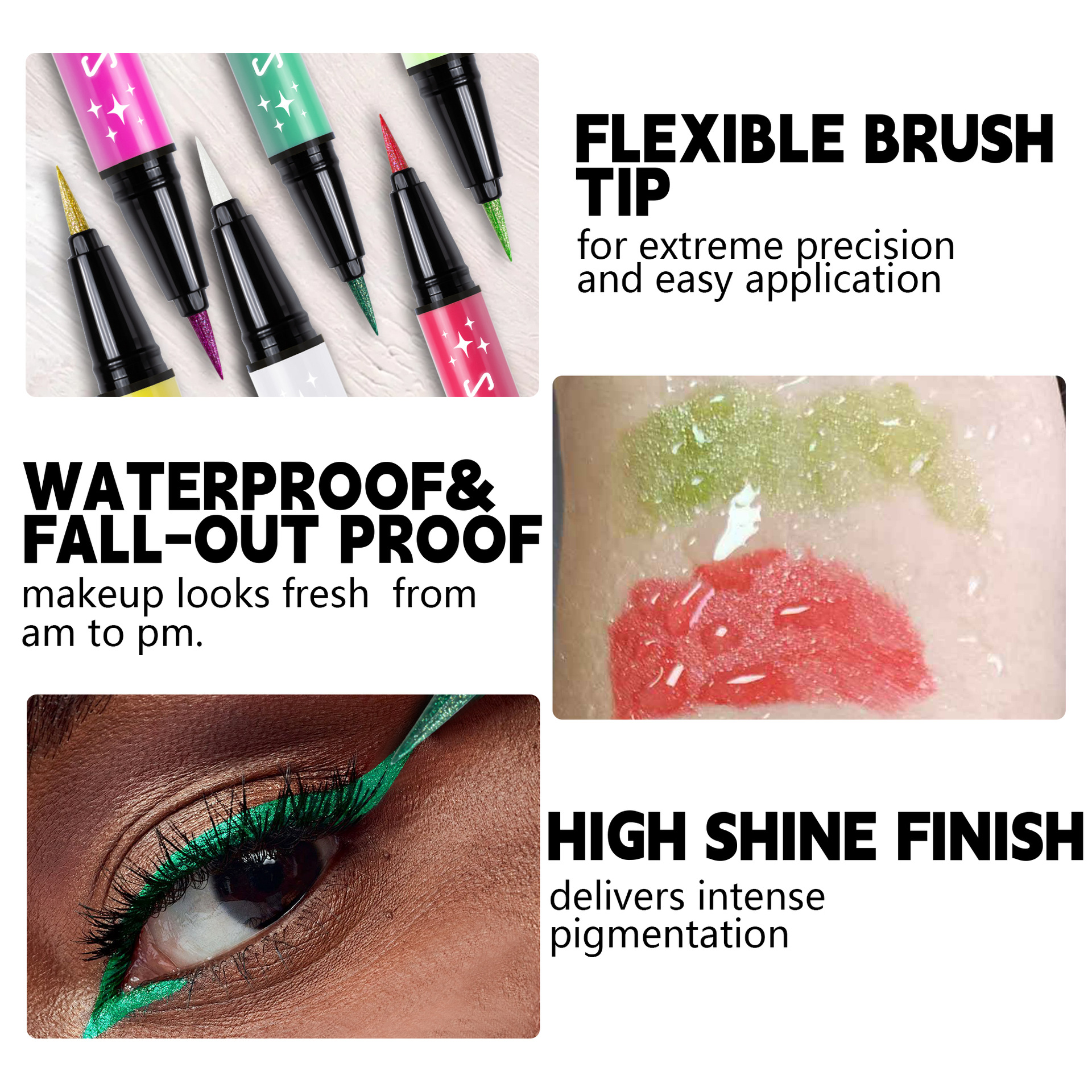 SHCOETY Colored Pearlescent Eyeliner Pen Set, pearlescent fine Sparkling eyeliner liquid, painted face color, waterproof and sweat-proof cross-border Specification drawing