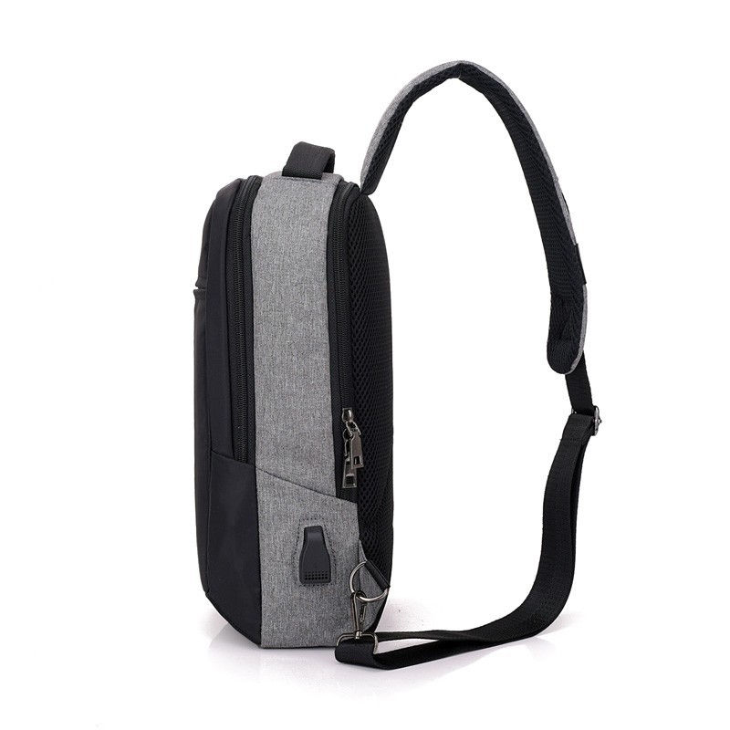 Cross-border large-capacity USB charging chest bag, Oxford cloth men's chest bag, casual travel storage single-shoulder crossbody bag details Picture