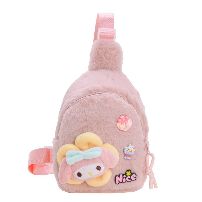 The new autumn and winter children's bags are cute cartoon plush coin purses, girls' outdoor casual crossbody bags and trendy chest bags Item Picture