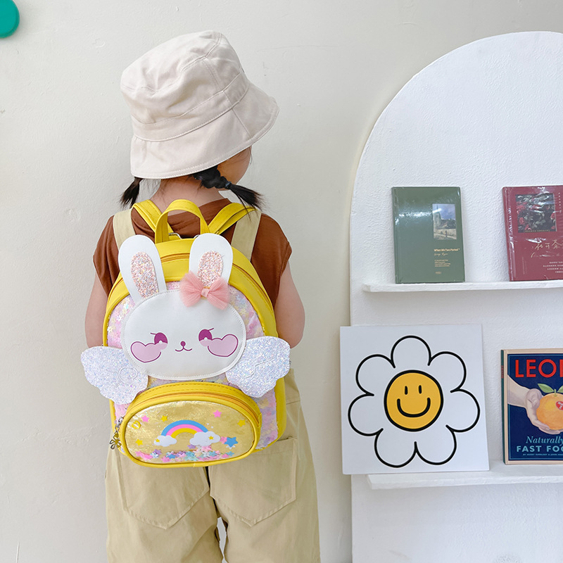 Children's schoolbag, cute little rabbit sequined small backpack for kindergarten school, children's large-capacity book backpack on both shoulders details Picture