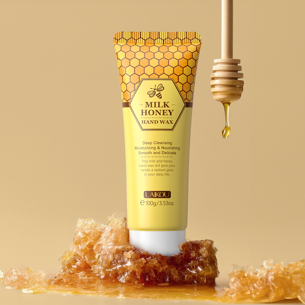 Cross-border English version LAIKOU Honey Milk Hand Wax 100g Hand Mask Moisturizing, hydrating and hydrating Autumn and winter manufacturer in stock full figure