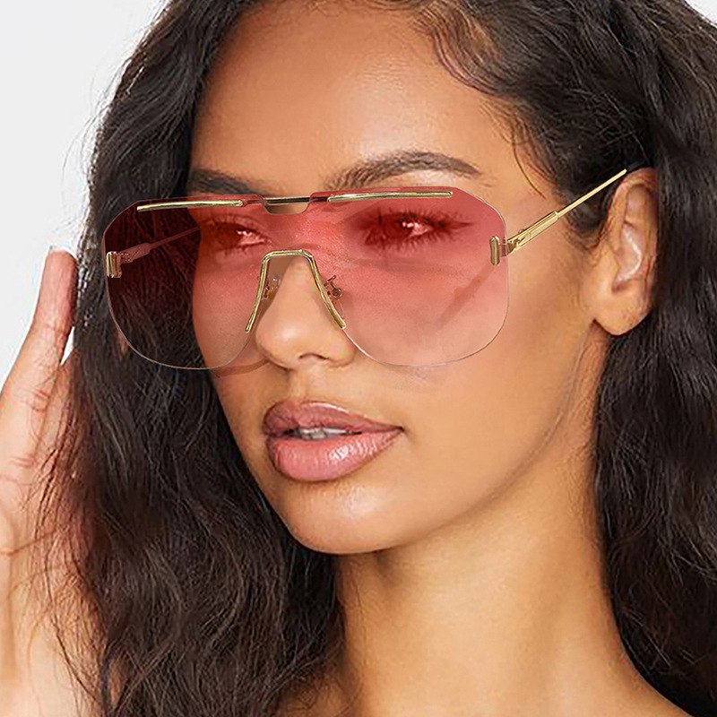 Square large-frame one-piece sunglasses, frameless sunglasses, fashionable European and American trend metal sunglasses, high-end feel for ladies Specification drawing