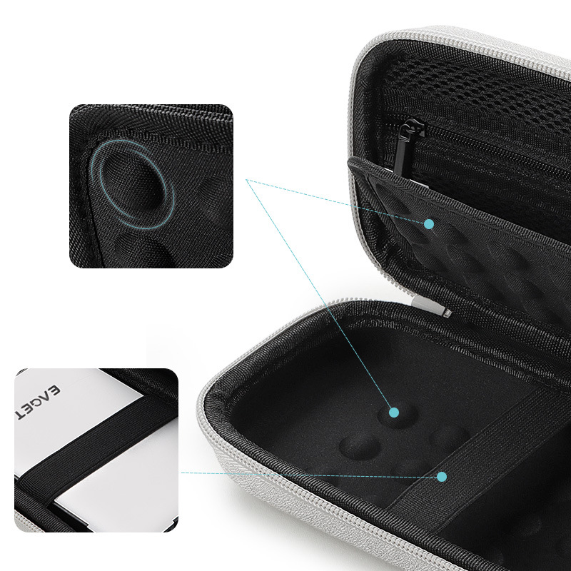 Multi-functional mobile hard drive storage bag, data cable, USB flash drive, power bank, digital storage box. EVA hard shell, shockproof and drop-resistant Specification drawing