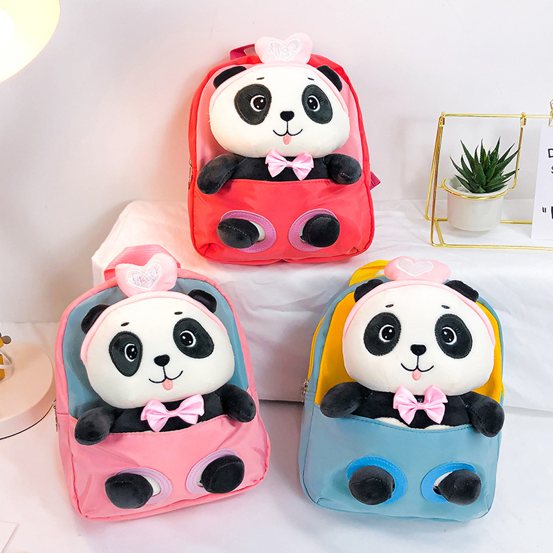 New cartoon panda plush backpack for kindergartens, large-capacity, lightweight and cute backpack for primary school students details Picture